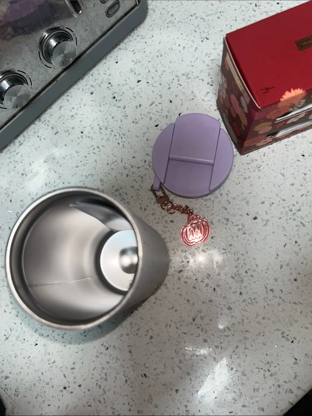 Starbucks Lavender Speckled Travel Tumbler with Rose Gold Charm